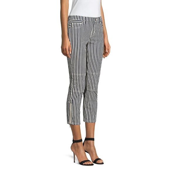 NWT Current | Elliott blue, warm white stripe skinny cropped stitch accent jeans - Picture 10 of 16